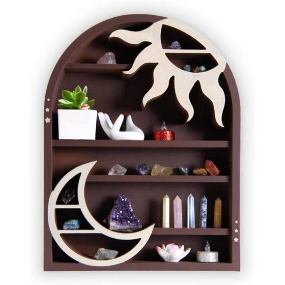 Wooden Moon Shelf Wall Decor Crystal Holder Spiritual Witchy Room Display - Picture 1 of 8